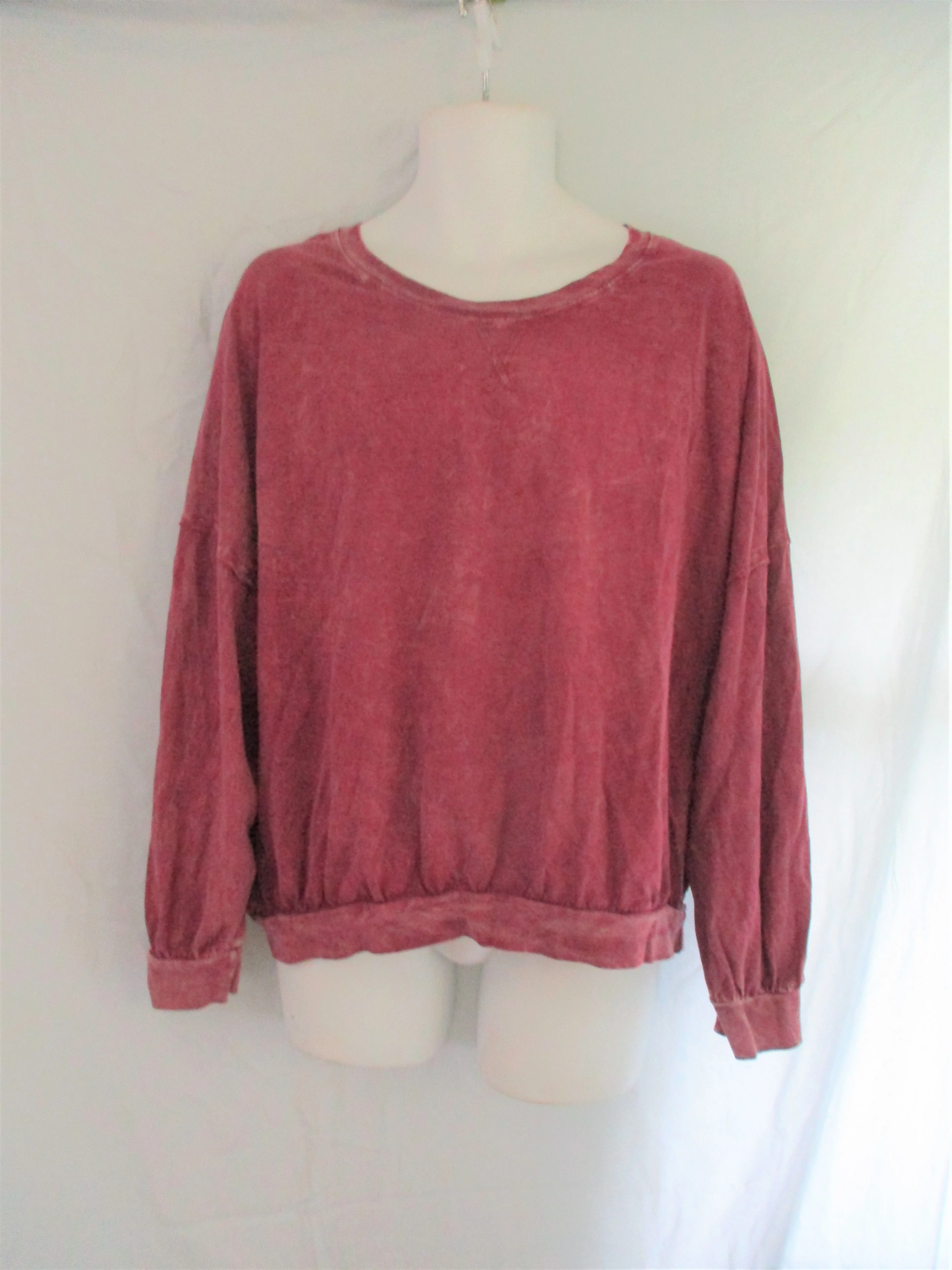 NEW WE THE FREE PEOPLE Thin Sweatshirt Top Coverup Long Sleeve Tee M PURPLE WINE BURGUNDY