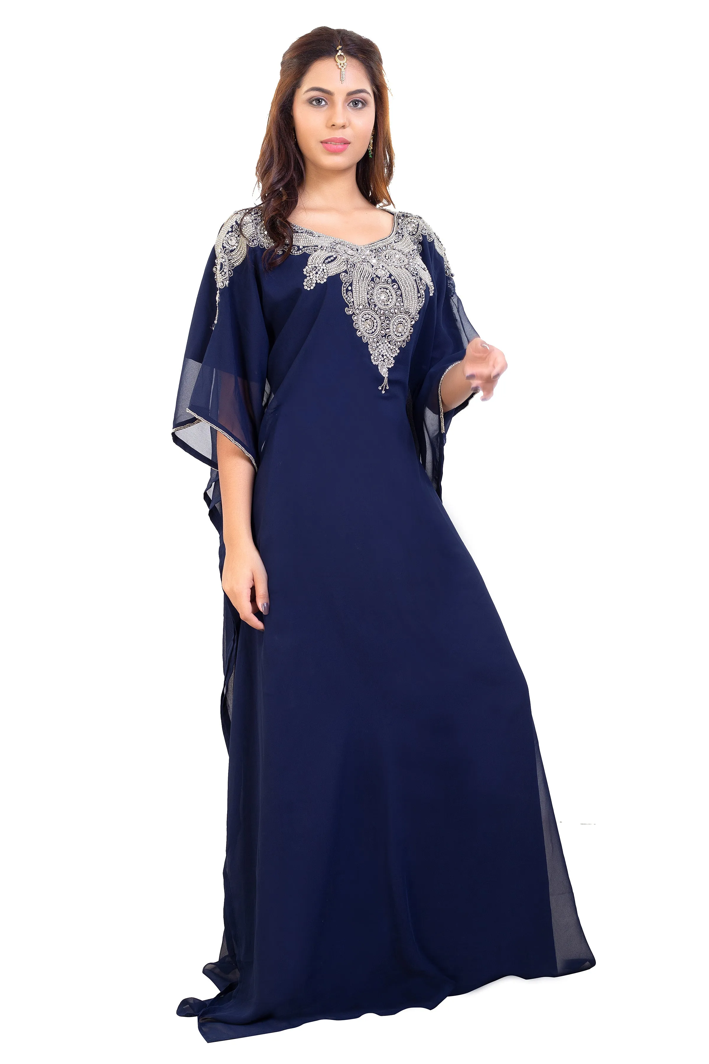 Poncho Dress Navy Blue Long Maxi Gown