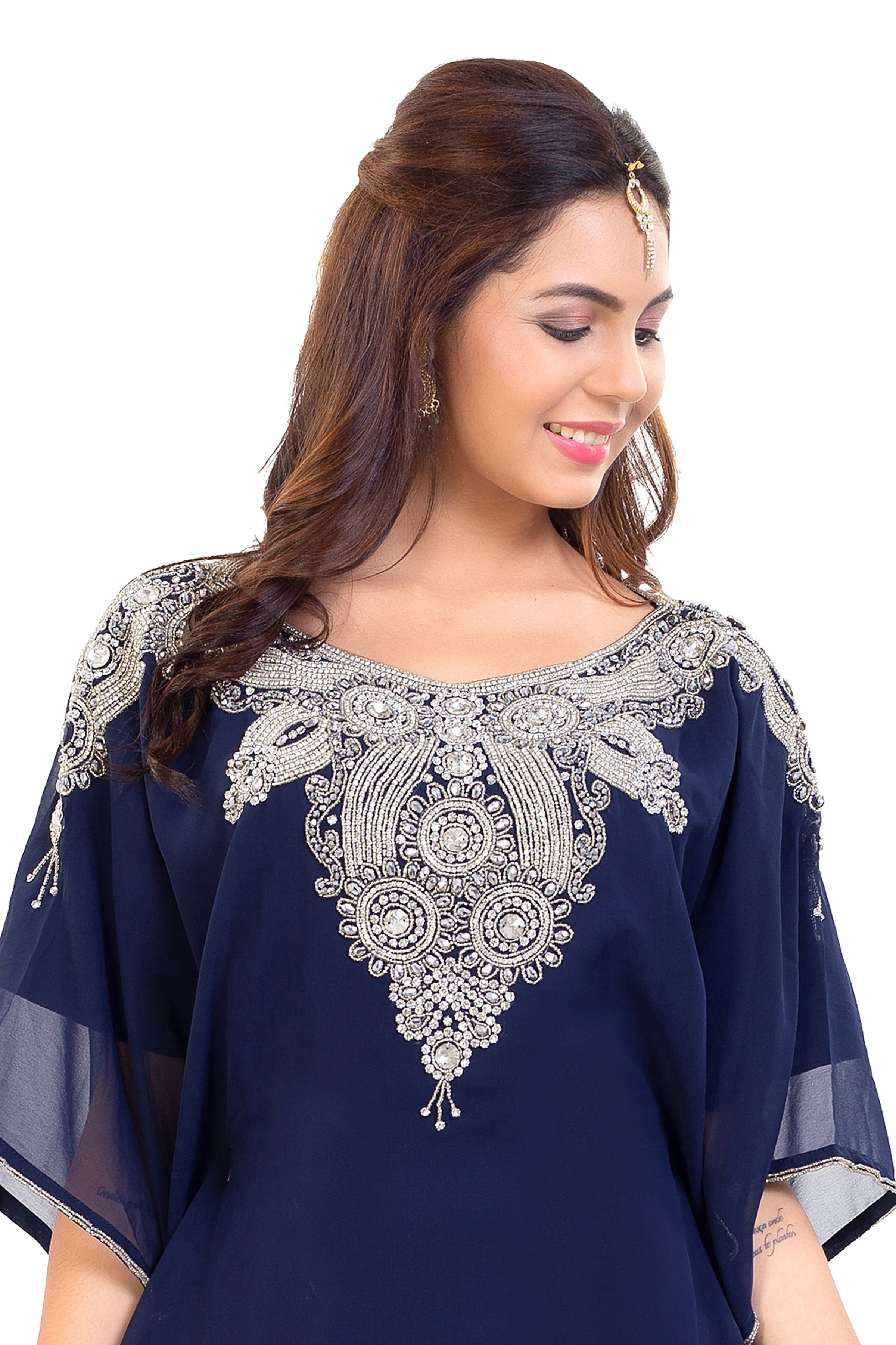 Poncho Dress Navy Blue Long Maxi Gown