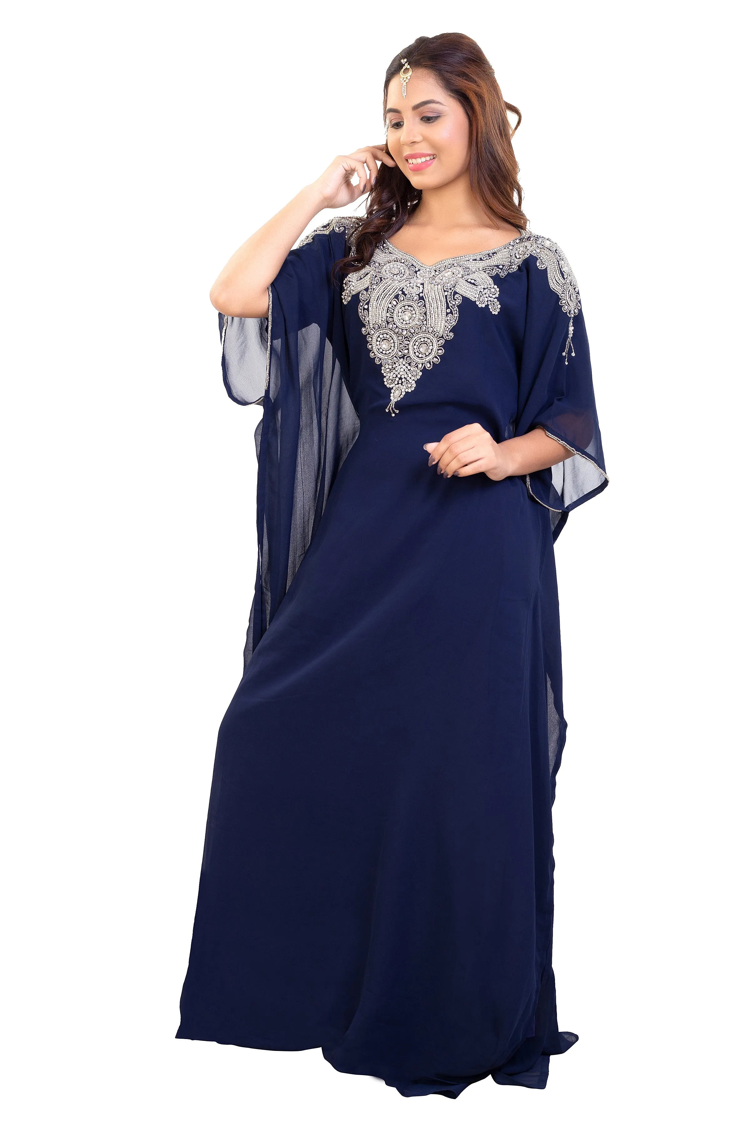 Poncho Dress Navy Blue Long Maxi Gown