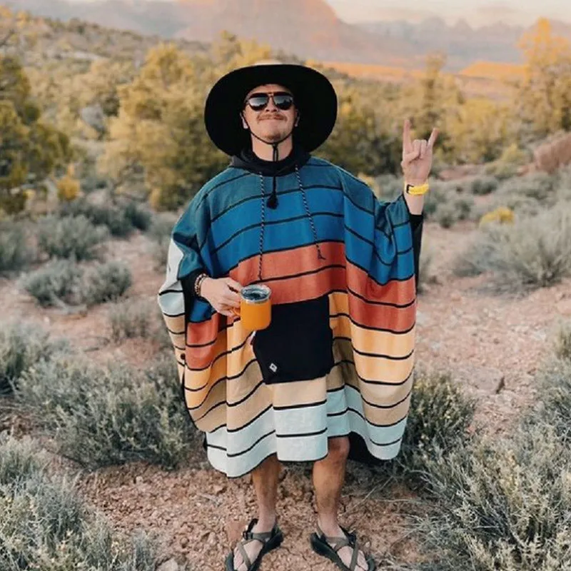 Poncho Towel: Stripes Blue Orange