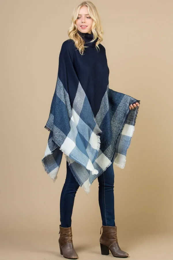Pop of Plaid Turtleneck Poncho