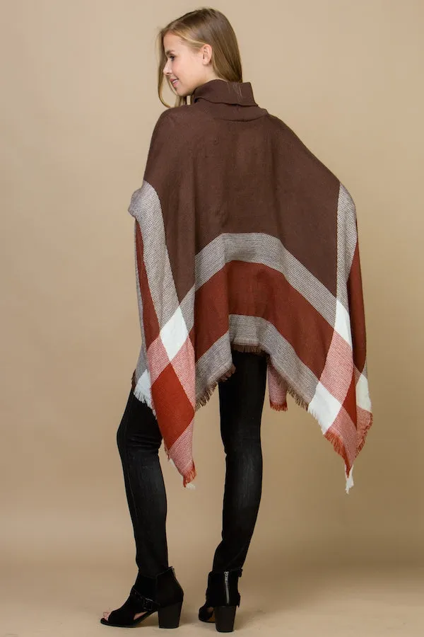 Pop of Plaid Turtleneck Poncho