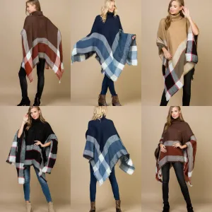 Pop of Plaid Turtleneck Poncho