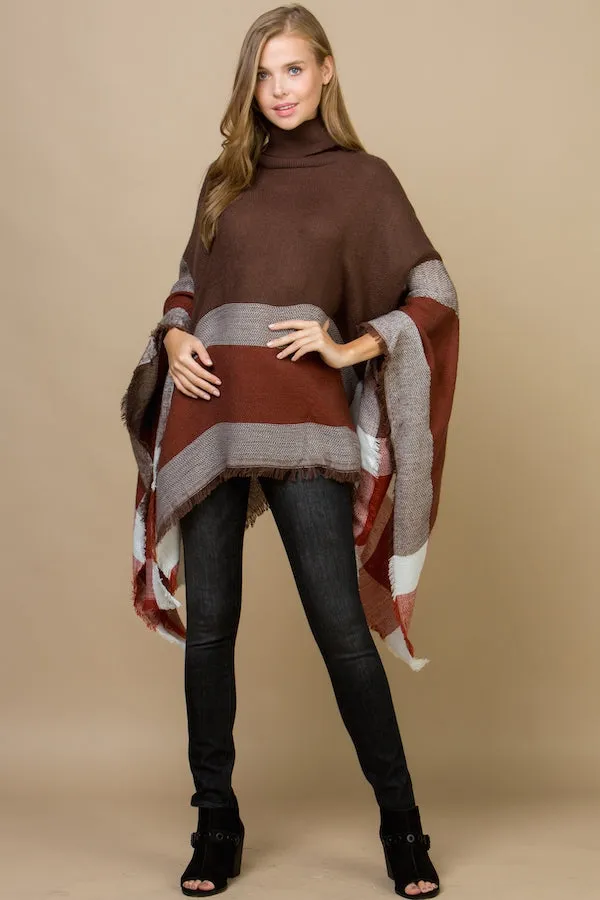 Pop of Plaid Turtleneck Poncho