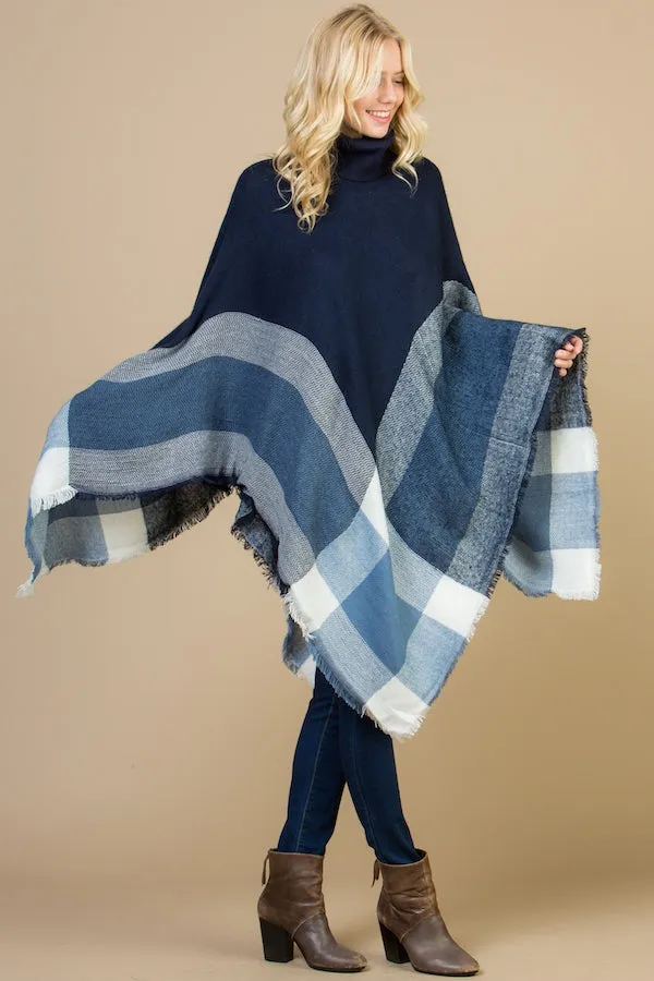 Pop of Plaid Turtleneck Poncho