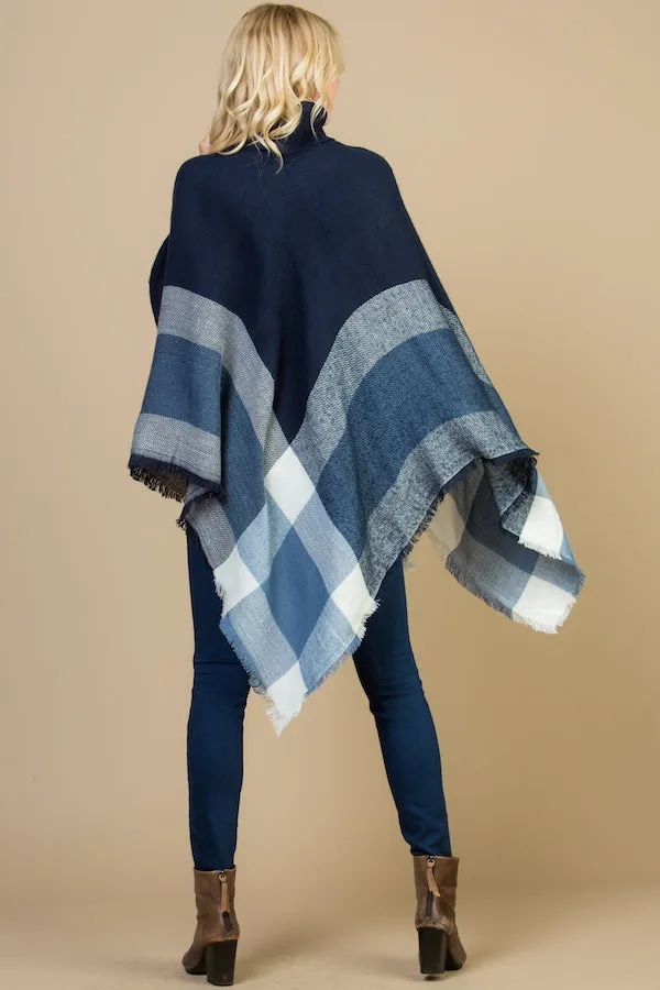 Pop of Plaid Turtleneck Poncho