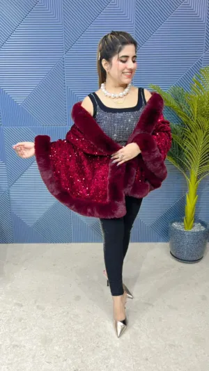 Premium Sequence Poncho with Heavy Furr GGR648