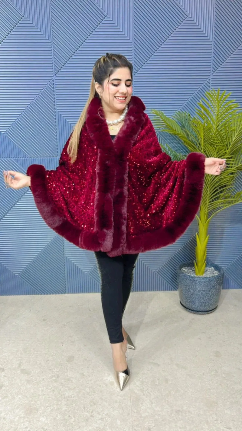 Premium Sequence Poncho with Heavy Furr GGR648