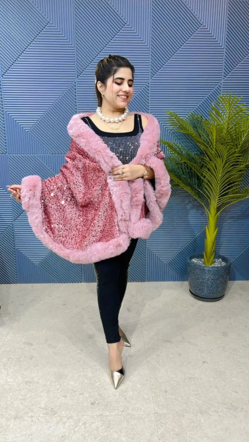 Premium Sequence Poncho with Heavy Furr GGR648