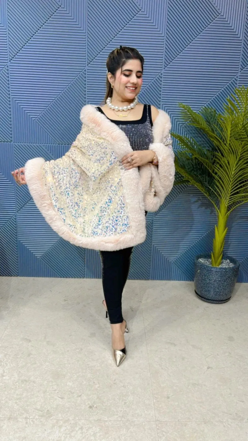Premium Sequence Poncho with Heavy Furr GGR648