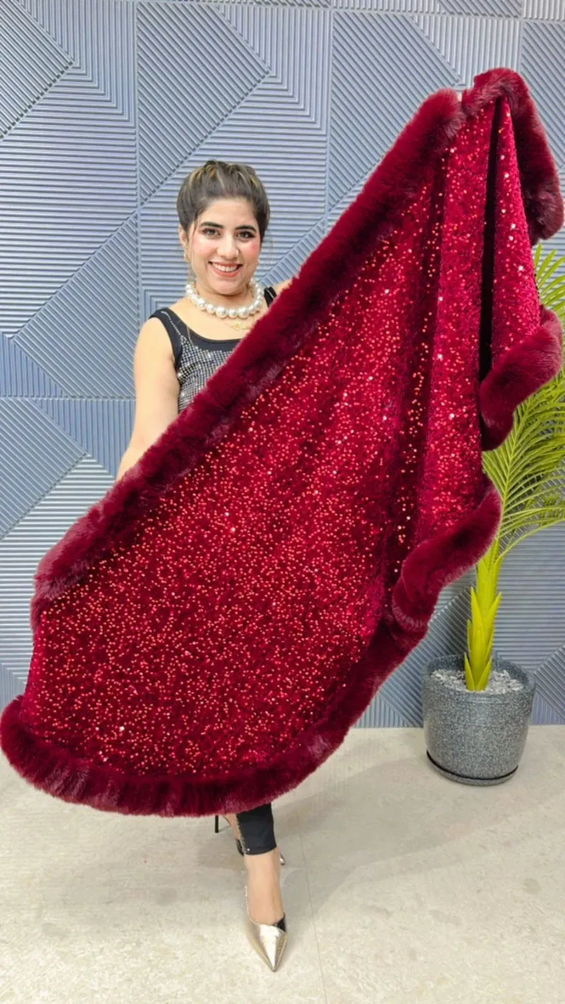 Premium Sequence Poncho with Heavy Furr GGR648
