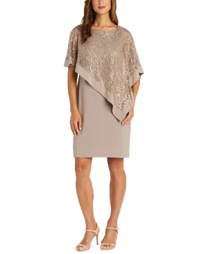 R & M Richards Petite Sequined Cape Sheath Dress