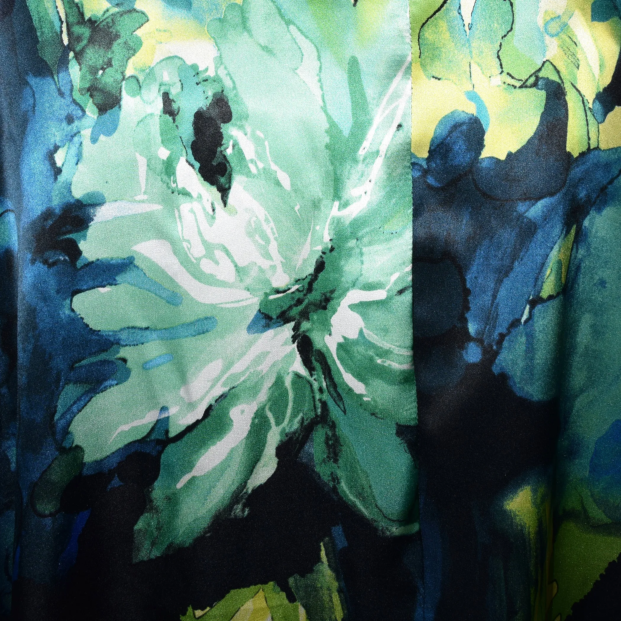 Shimmery Blue Floral Print Silk Charmeuse Poncho