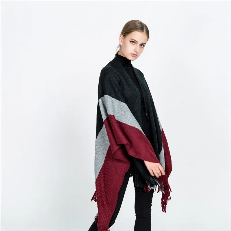 Split Colour Tassel Cape Shawl