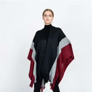 Split Colour Tassel Cape Shawl