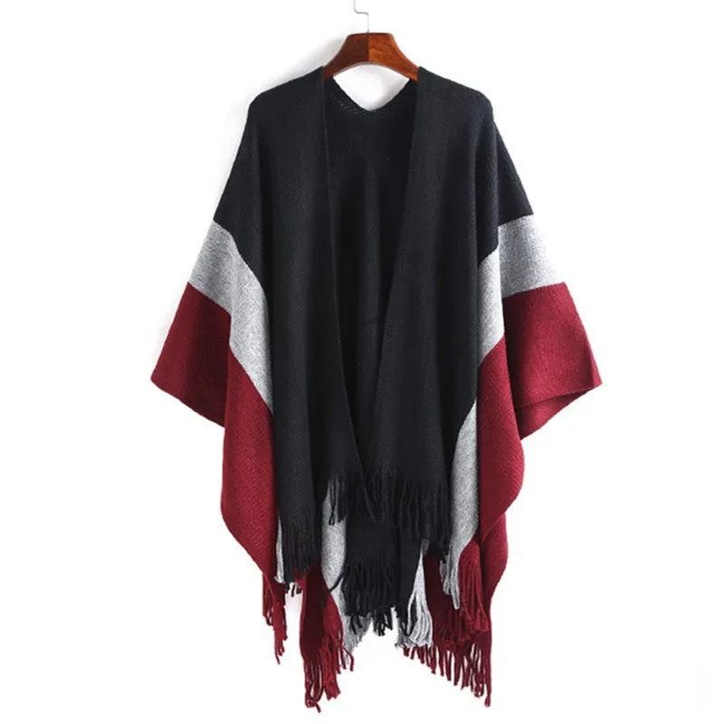 Split Colour Tassel Cape Shawl