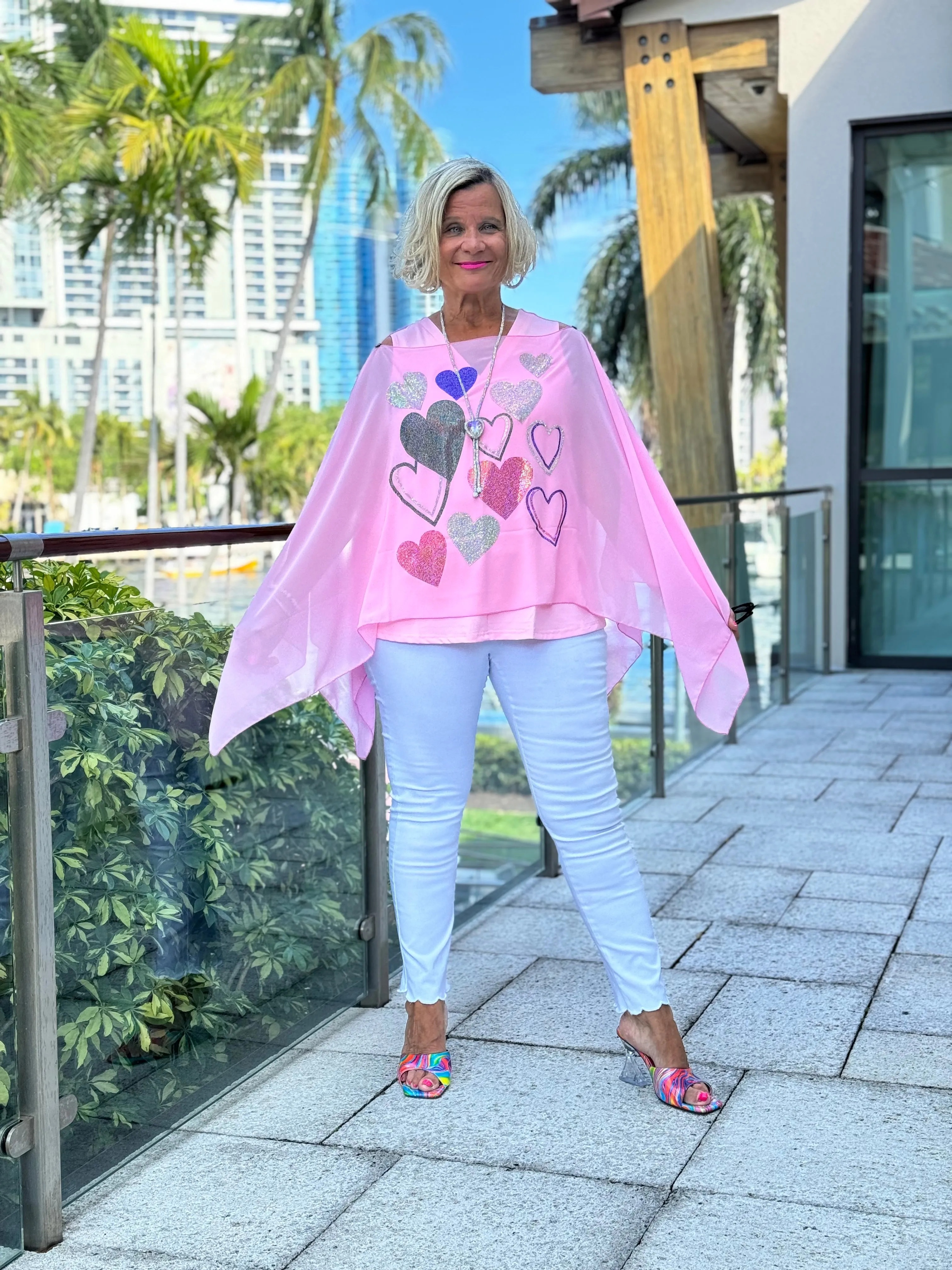 SWAROVSKI CRYSTAL PINK HEART TOP