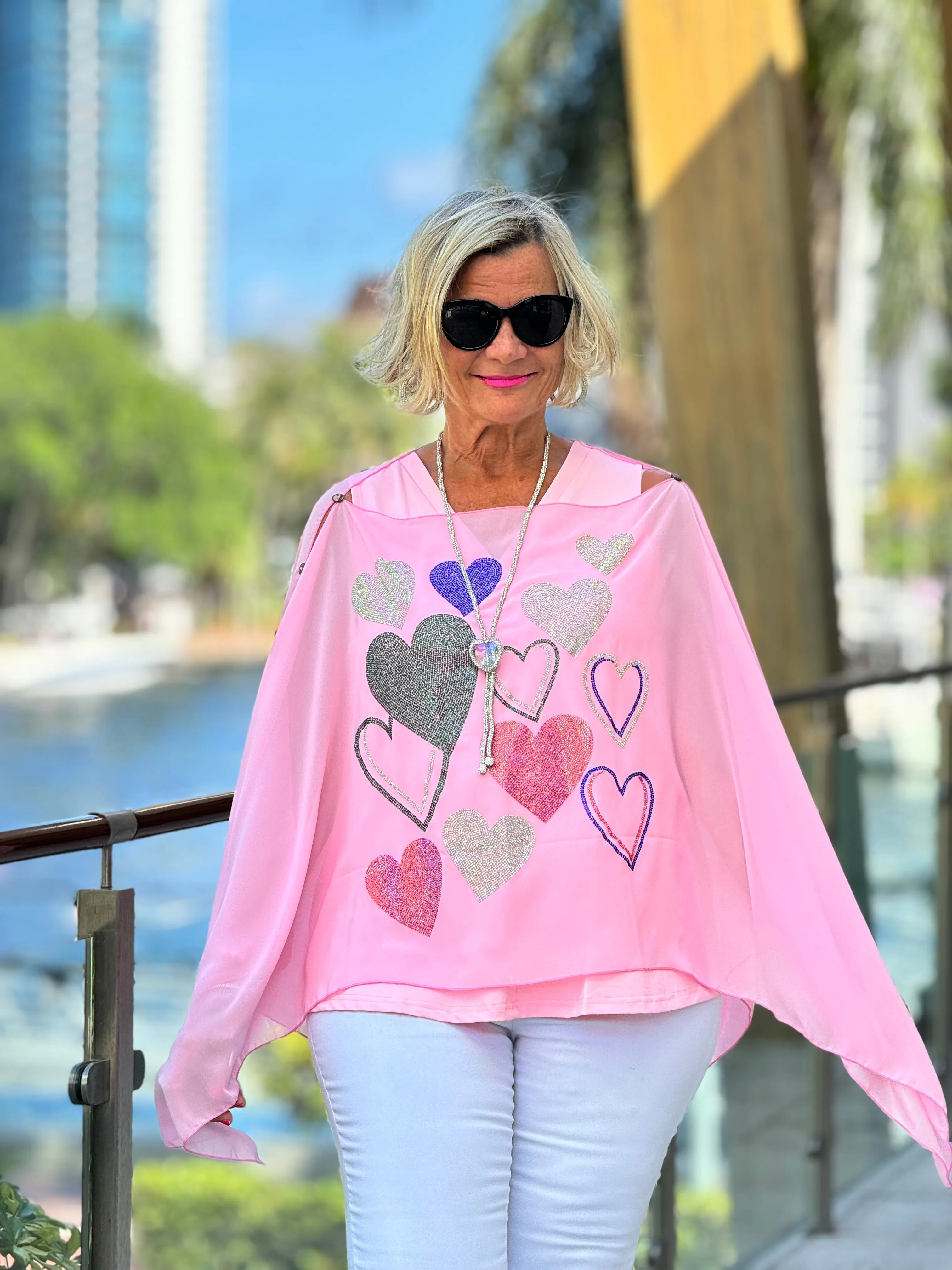 SWAROVSKI CRYSTAL PINK HEART TOP