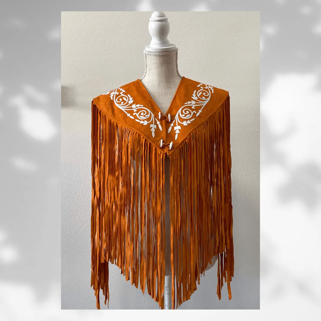 Tamaulipeca Leather Fringed Cape