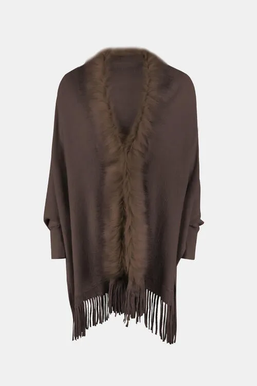 TastyHottie - Fringe Open Front Long Sleeve Poncho