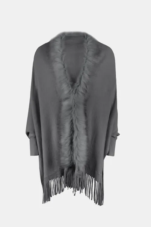TastyHottie - Fringe Open Front Long Sleeve Poncho