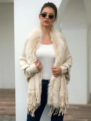 TastyHottie - Fringe Open Front Long Sleeve Poncho