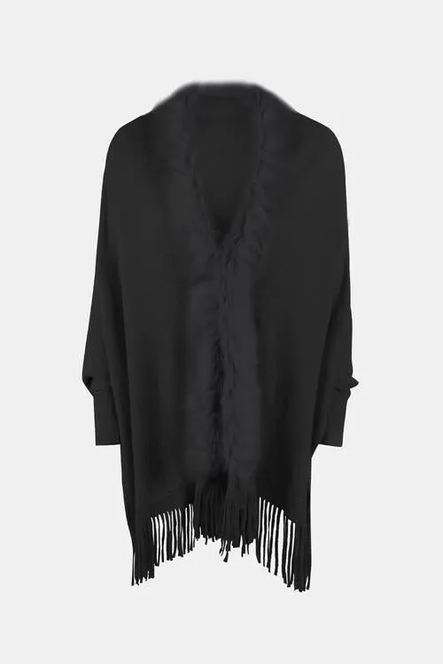 TastyHottie - Fringe Open Front Long Sleeve Poncho