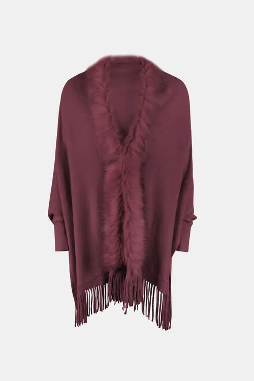 TastyHottie - Fringe Open Front Long Sleeve Poncho