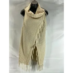 UNBRANDED Women's Tan Crochet Snap-Button Tassel Fringe Poncho/Shawl SZ OS