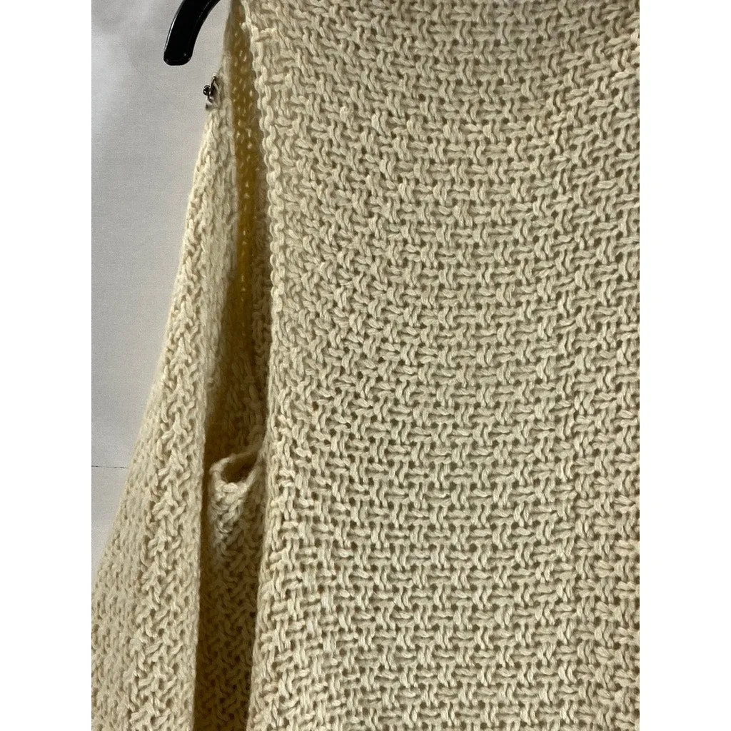 UNBRANDED Women's Tan Crochet Snap-Button Tassel Fringe Poncho/Shawl SZ OS