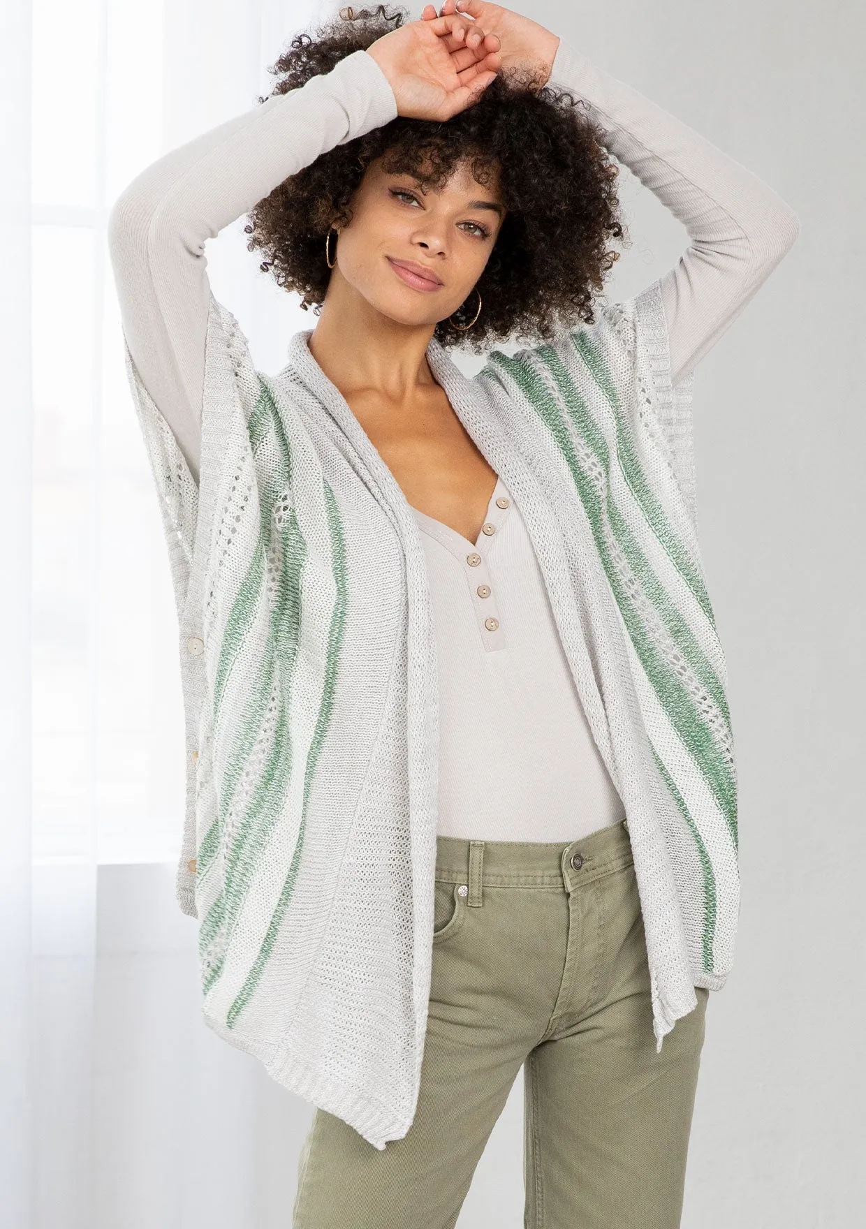 Vertical Striped Open Knit Throw Over