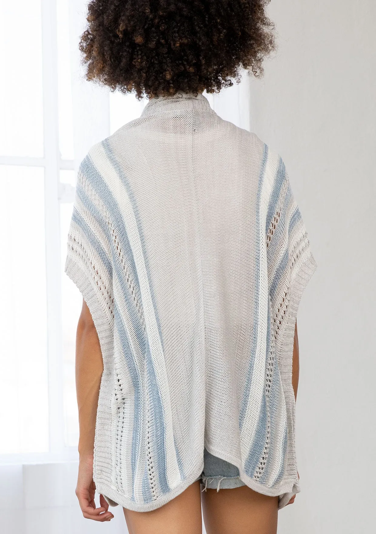 Vertical Striped Open Knit Throw Over