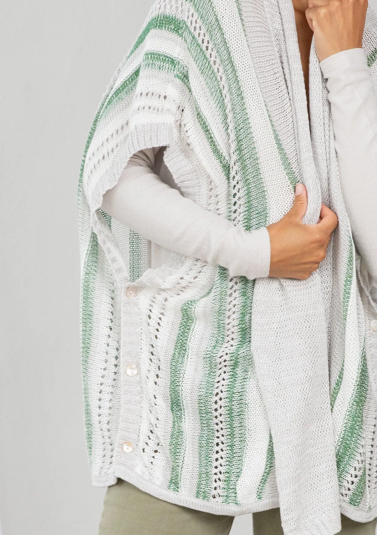 Vertical Striped Open Knit Throw Over