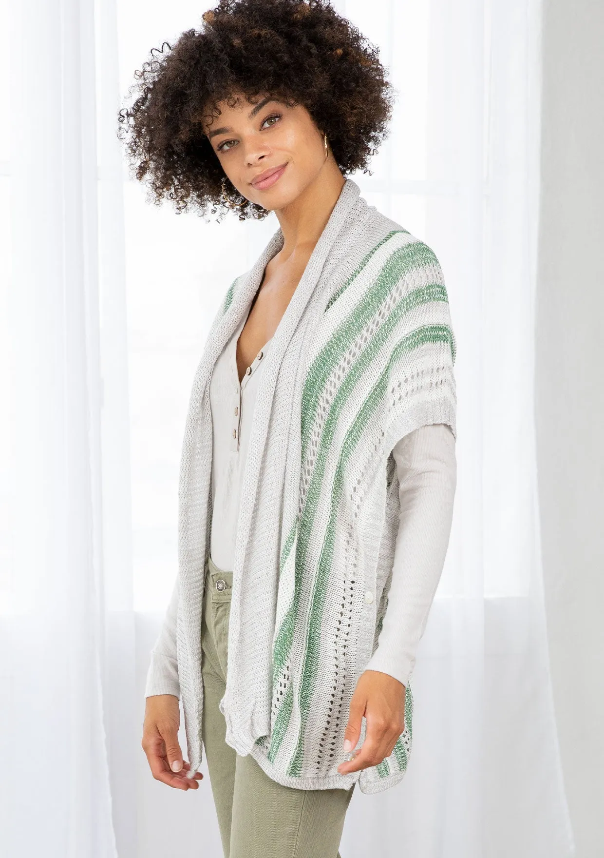 Vertical Striped Open Knit Throw Over