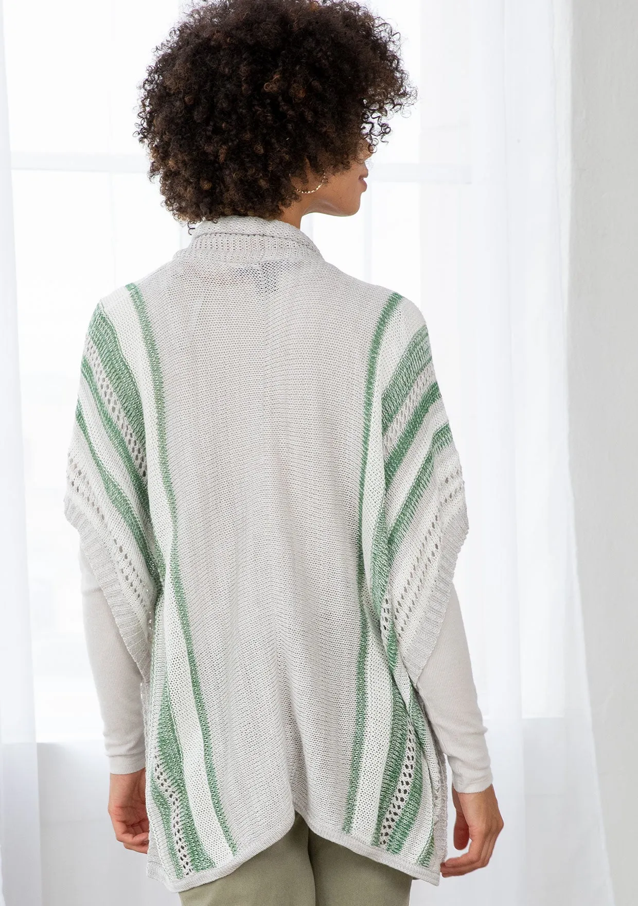 Vertical Striped Open Knit Throw Over