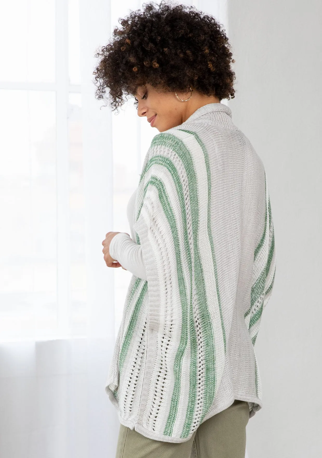 Vertical Striped Open Knit Throw Over