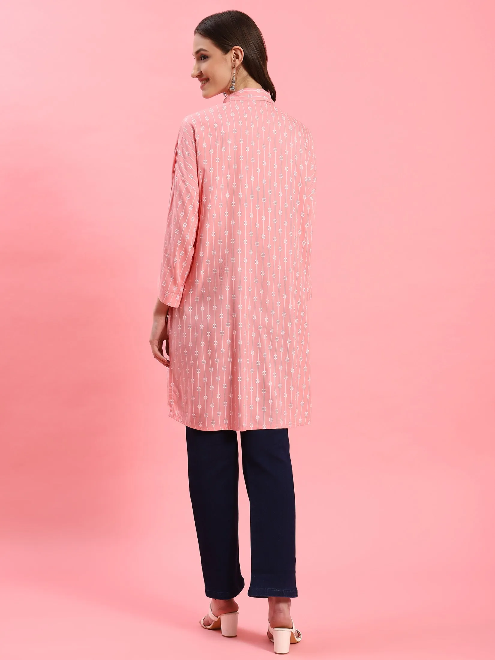 Women Pink Boxy Fit Printed Tunic